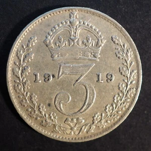 1919 GREAT BRITIAN SILVER 3 PENCE **NICE COIN** FREE SHIPPING M946 - Picture 1 of 2