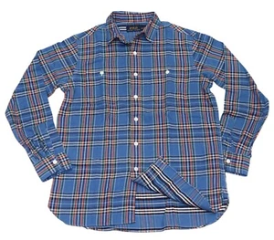 $145 Polo Ralph Lauren Mens Workshirt Flannel Shirt Blue Orange Plaid Small - Picture 1 of 3