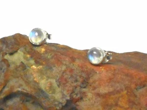 MOONSTONE Orecchini a Borchie Argento Sterling 925 Pietra Preziosa - 4 mm - Foto 1 di 4