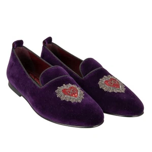 DOLCE & GABBANA Samt Loafer Schuhe YOUNG POPE Herz Logo Stickerei Lila 12510 - Bild 1 von 7