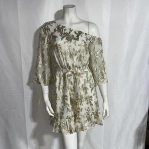 Rachel Zoe Womens Mini Party Cocktail Dress Floral Gold Size XS One Shoulder - Picture 1 of 7