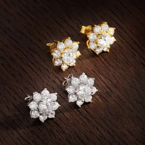 2.8ct D VVS1 Moissanite Cluster Flower Women's Stud Earrings 925 Sterling Silver - Picture 1 of 14