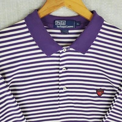 VTG POLO RALPH LAUREN Size XL Purple/White Mens Polo Shirt Tartan Plaid Crest - Imagem 1 de 4