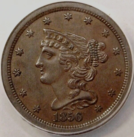 1856 BRAIDED HAIR HALF CENT, EXCEPTIONAL CONDITION, ANACS GRADED AU 55 Cover