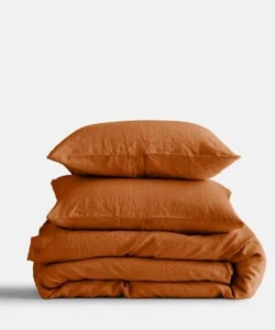 NWT QUINCE EUROPEAN LINEN DUVET COVER SET FULL QUEEN TERRACOTTA 100% FLAX $190 - Picture 1 of 19