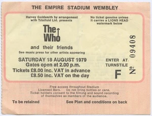 The Who Concert Ticket Stub Empire Stadium Wembley, London 18 August 1979 - Picture 1 of 1