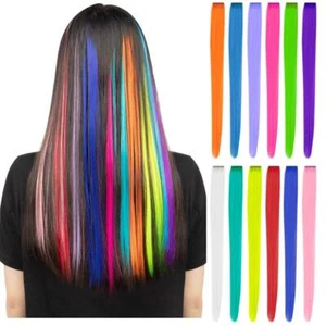 12Pack Rainbow Colors Clip In Hair Extensions for Women Birthday Christmas Party - Picture 1 of 7