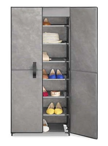 Covered 7-Tier Shoe Rack with Doors - Gray - Picture 1 of 4