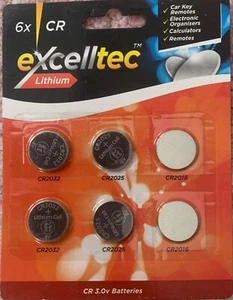 Excelltec CR 3V Lithium Battery Button Coin Cell CR2032 - CR2025 - CR2016 3v