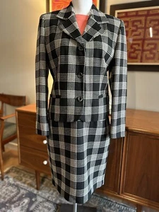 Early 90’s Suit: Wool Blazer & Skirt Focus 2000 by Charles Glueck Black/White - Picture 1 of 10