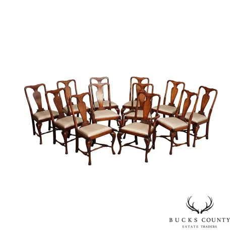 Queen Anne Style Custom Quality Vintage Set Of Twelve Dining Chairs Cover