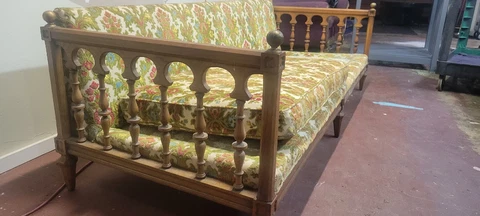 Mid century modern 1960s wooden floral couch Cover