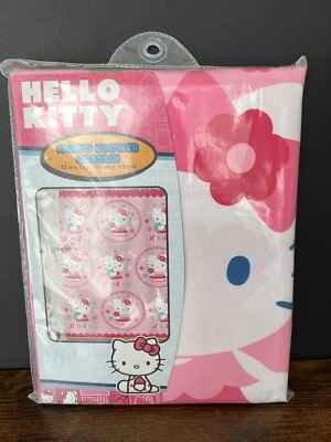 NWT Sanrio Hello Kitty Pink w/Flowers Fabric Shower Curtain 72x72 100% Polyester - Image 1 of 4