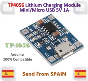 TP4056 1A 5V Lithium Battery Charging Module Mini/Micro USB Interface - Imagen 1 de 8