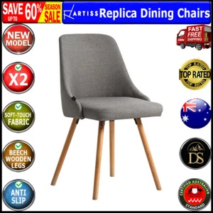 Artiss 2x Replica Dining Chairs Beech Wooden Timber Chair Kitchen Fabric Grey - Picture 1 of 11
