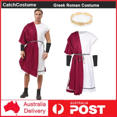 Men's Toga Costume Adult Greek God Roman Party Fancy Outfit with Laurel Wreath Foto 1 de 4