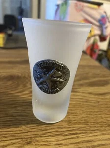 Vintage PRINCESS CRUISES Shot Glass 3-1/2"T Frosted w/ Metal emblem, Design # 1 - Picture 1 of 3