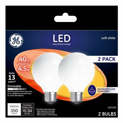 LED Light Bulb, G25, Frost, 4.5-Watts, 2-Pk. - Image 1 of 1