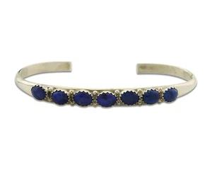 Vintage Navajo Bracelet 925 Silver Natural Lapis Handmade Authentic Signed AL - Picture 1 of 7
