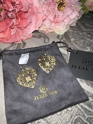 NUEVO Julie Vos Nuevos Pendientes Corazón Adornados con Perlas Placa Oro 24k Nuevos con Etiquetas Foto 1 de 4