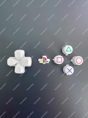 Custom WHITE Sony PS5 DualSense Retro Buttons Bundle: D-Pad, Home & X-O Buttons - Image 1 of 2