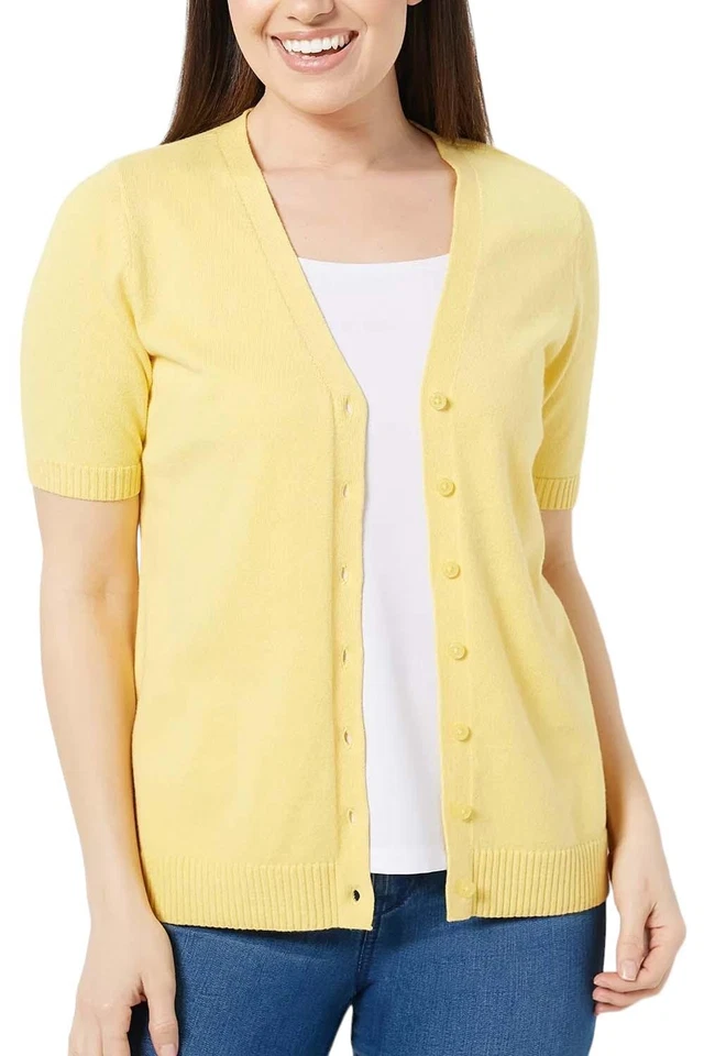 Isaac Mizrahi Live! Cárdigan delantero manga corta cuello en V amarillo Foto 1 de 1