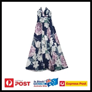 Angel Biba Maxi Floral Womens Dress Size 8 Navy Blue Spaghetti Strap Zip Back - Picture 1 of 5