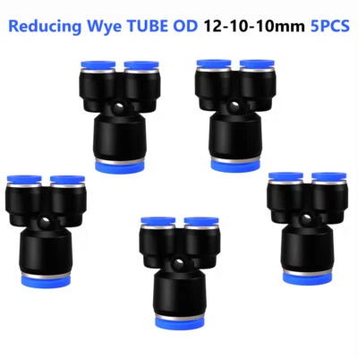 Pneumatic Push to Connect Fitting Y-Shape Reducer Union Tube OD 12-10-10mm 5PCS  - Image 1 of 4