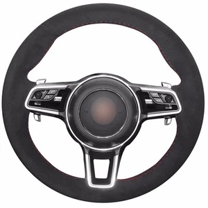 Top Black Suede Steering Wheel Hand-stitch on Wrap Cover For Porsche Cayenne - Picture 1 of 4
