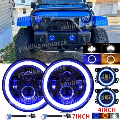 Kit combinado de faros antiniebla Blue Halo de 7 pulgadas LED de 4" para Jeep Wrangler JK JKU Foto 1 de 4