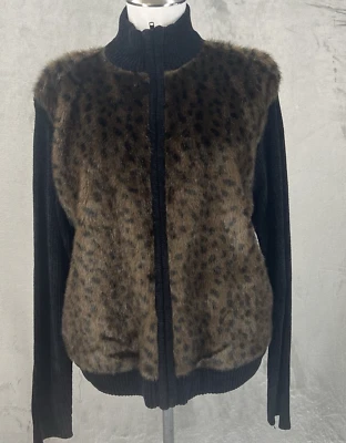 Chaqueta Suéter Y2K Lisa Internacional Leopardo Imitación Piel Grande Acogedora Chic Boho Foto 1 de 4
