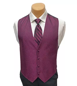 Men's Jean Yves Sangria Red Tuxedo Vest & Tie Bow or Long Wedding Groom Prom - Picture 1 of 8