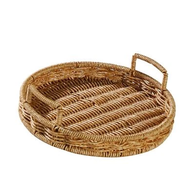 Hand Woven Rattan Basket Trays Wicker Tray Organizer Rustic Bread Baskets with - Image 1 of 4