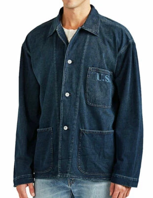 Ralph Lauren RRL Washed Indigo Military Jersey Shirt Jacket New $395 - Image 1 of 4