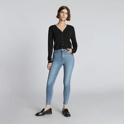 EVERLANE The Way-High 紧身牛仔裤踝长,褪色蓝色浅水洗,女式 32 — 第 1/4 张图片