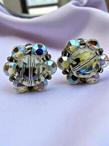 1950s–60s Aurora Borealis Bead Clip Earrings – E387 - Picture 1 of 5