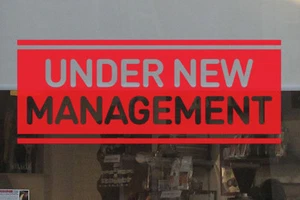 UNDER NEW MANAGEMENT Decal Sticker Shop Sign Wall Window Sign - Picture 1 of 2