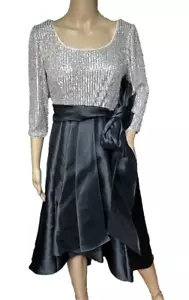 R&M Richards 3/4 Sleeve Satin Belted Ruffle Petites Sequined Gown Size M - Picture 1 of 4