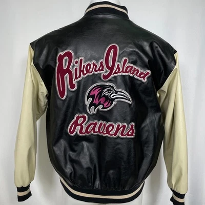 Rikers Island Ravens Steve & Barry's Faux Leather Varsity Jacket Men's MEDIUM - Image 1 of 4