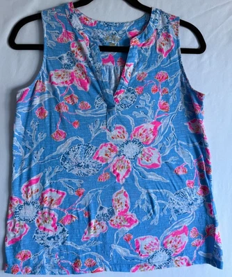 Топ Lily Pulitzer женский размер XS многоцветный цветочный с V-образным вырезом без рукавов 100% хлопок - Изображение 1 из 4