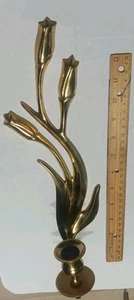 Aplique candelabro colgante de pared de 3 tulipanes lacado latón esculpido MCM de colección - Imagen 1 de 13