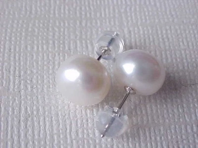 PENDIENTES 9MM AAA PERLAS BLANCAS GENUINAS ORO BLANCO SÓLIDO 14K #2 Foto 1 de 2