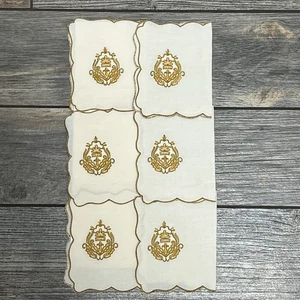 NUEVO DE COLECCIÓN Neiman Marcus Crest Set 6 Servilletas de Cóctel Bordadas Linas Hueso Dorado - Imagen 1 de 12