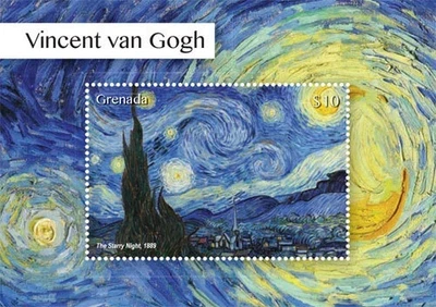 Grenada 2015 Vincent Van Gogh The Starry Night Art Souvenir Stamp Sheet MNH Gem - Image 1 of 2