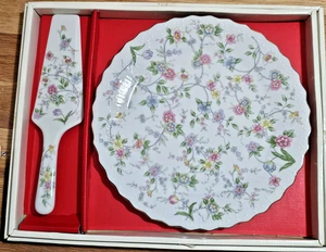 Andrea By Sadek Corona Fine China Floral 10" Cake Plate Dish W Server Japan Set - Picture 1 of 8