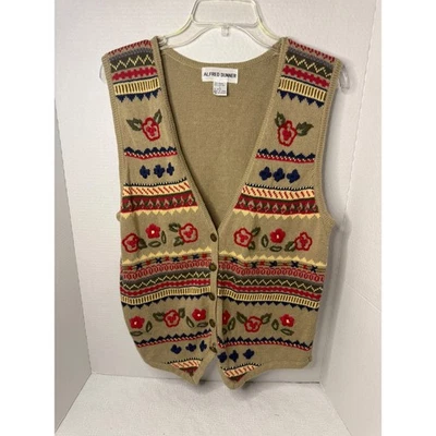 Chaleco tejido bordado floral tostado Y2K Alfred Dunner para mujer talla grande Foto 1 de 3