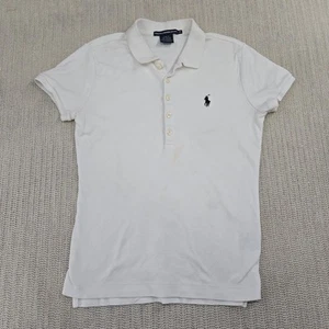 Ralph Lauren Sport Polo Shirt Girls Medium White Short Sleeve Slim Fit Pony Logo - Picture 1 of 14