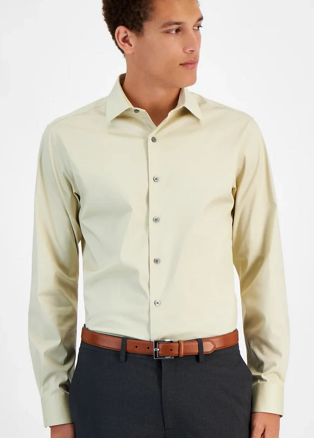 Camisa de vestir Alfani para hombre ajustada reguladora de temperatura arroz marrón L 16-16,5 34/35* Foto 1 de 1