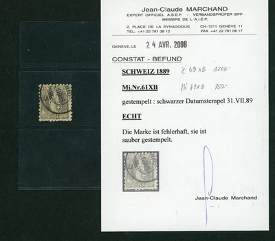 Schweiz Michel Nummer 61xB gestempelt Attest - mit Mängel - Bild 1 von 3