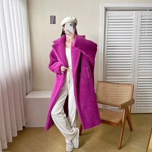 Gabardina de invierno 2025 para mujer de piel gruesa de medio largo camel polar 100 % lana piel - Imagen 1 de 28